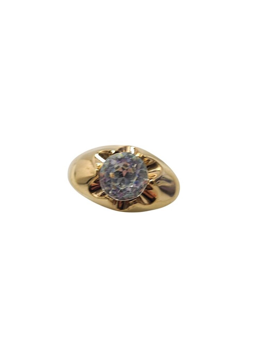Karatclad 18K Gold Electroplated Ring With Clear Stone Size 8.75 Vintage